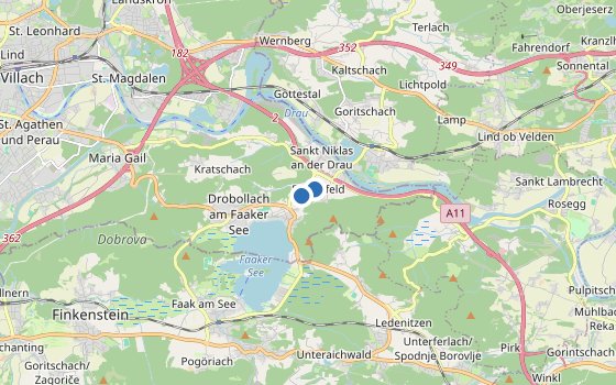 Kartenausschnitt mit den Hotels des Reiseziels