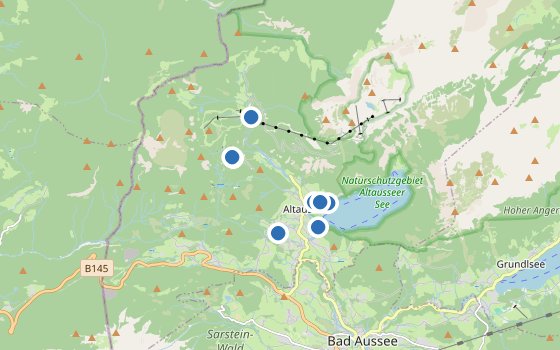 Kartenausschnitt mit den Hotels des Reiseziels