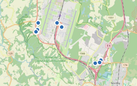 Kartenausschnitt mit den Hotels des Reiseziels