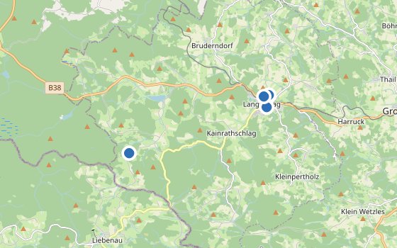 Kartenausschnitt mit den Hotels des Reiseziels