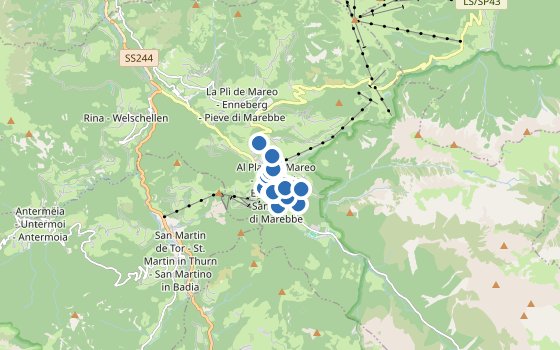 Kartenausschnitt mit den Hotels des Reiseziels