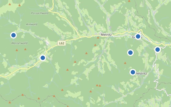 Kartenausschnitt mit den Hotels des Reiseziels