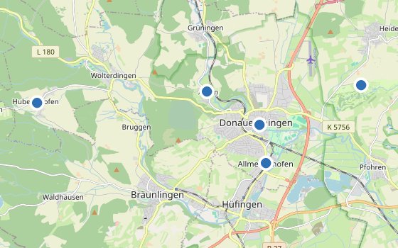 Kartenausschnitt mit den Hotels des Reiseziels