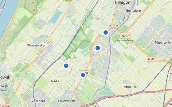 Kartenausschnitt mit den Hotels des Reiseziels