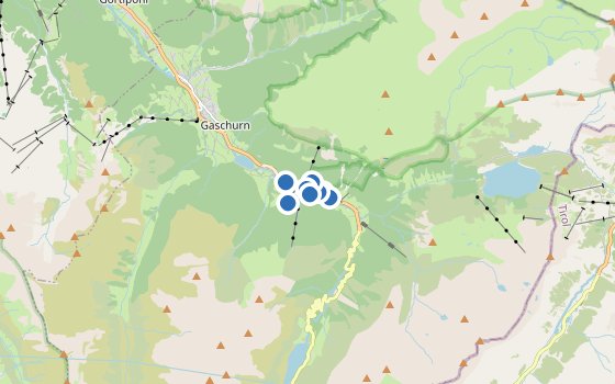 Kartenausschnitt mit den Hotels des Reiseziels
