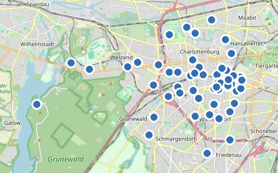 Kartenausschnitt mit den Hotels des Reiseziels