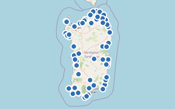 Kartenausschnitt mit den Hotels des Reiseziels