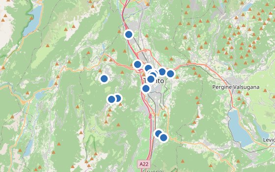 Kartenausschnitt mit den Hotels des Reiseziels