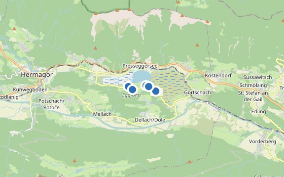 Kartenausschnitt mit den Hotels des Reiseziels