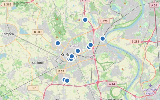 Kartenausschnitt mit den Hotels des Reiseziels