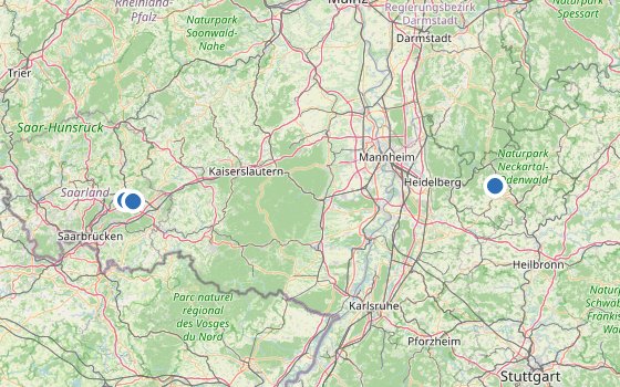Kartenausschnitt mit den Hotels des Reiseziels