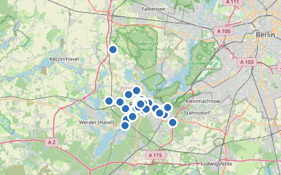 Kartenausschnitt mit den Hotels des Reiseziels