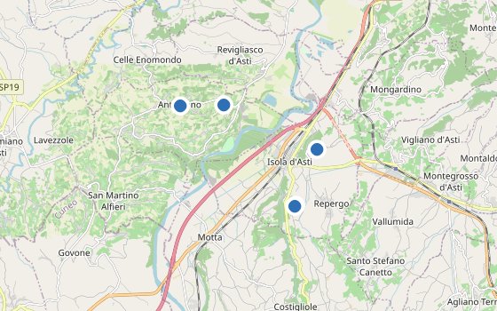 Kartenausschnitt mit den Hotels des Reiseziels