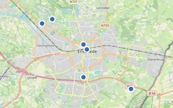 Kartenausschnitt mit den Hotels des Reiseziels