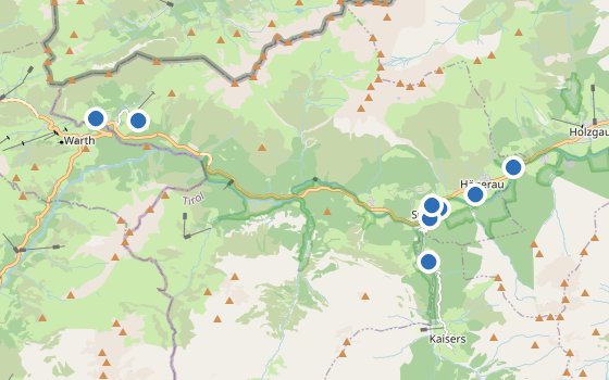 Kartenausschnitt mit den Hotels des Reiseziels