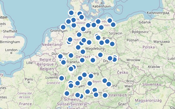 Kartenausschnitt mit den Hotels des Reiseziels