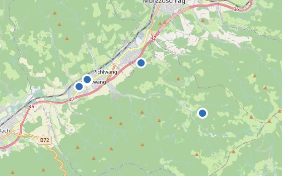 Kartenausschnitt mit den Hotels des Reiseziels