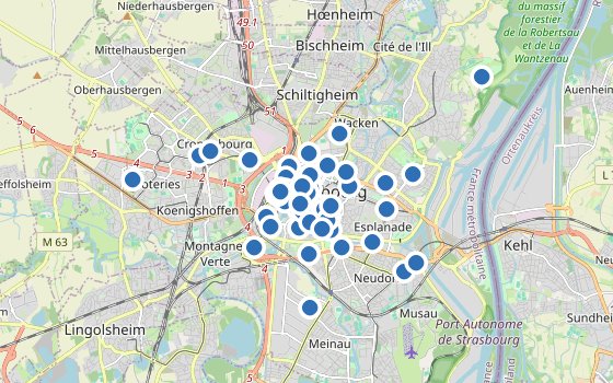Kartenausschnitt mit den Hotels des Reiseziels