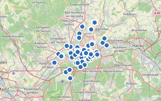Kartenausschnitt mit den Hotels des Reiseziels