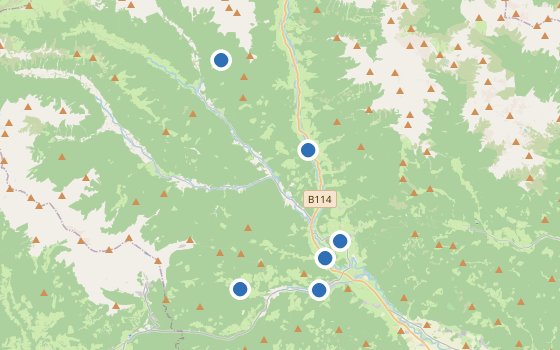 Kartenausschnitt mit den Hotels des Reiseziels