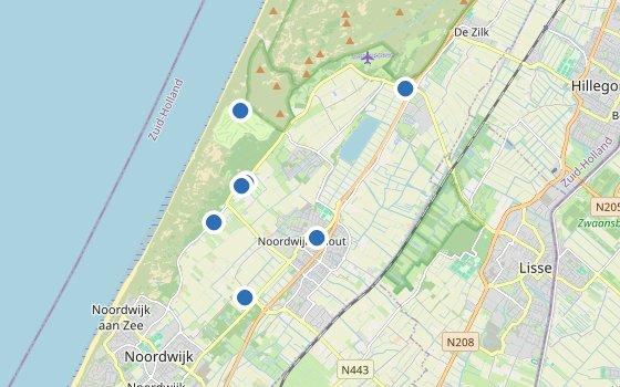 Kartenausschnitt mit den Hotels des Reiseziels