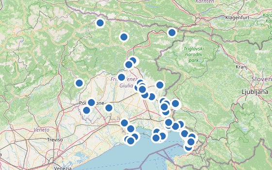 Kartenausschnitt mit den Hotels des Reiseziels