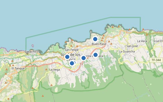 Kartenausschnitt mit den Hotels des Reiseziels