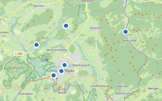 Kartenausschnitt mit den Hotels des Reiseziels