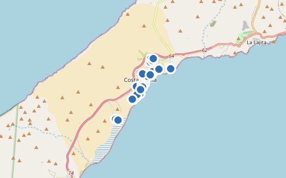 Kartenausschnitt mit den Hotels des Reiseziels