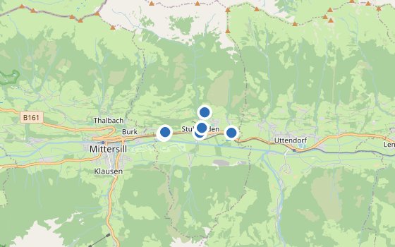 Kartenausschnitt mit den Hotels des Reiseziels