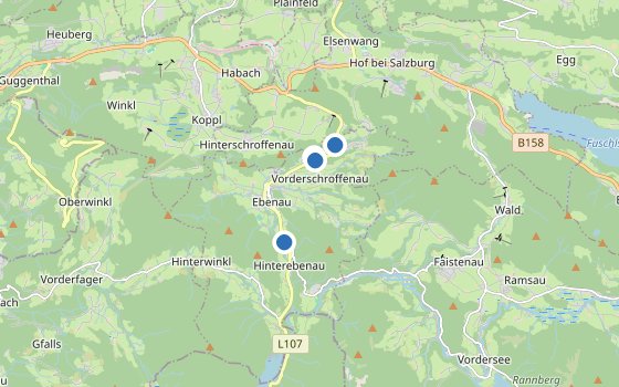 Kartenausschnitt mit den Hotels des Reiseziels