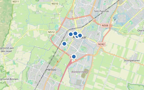 Kartenausschnitt mit den Hotels des Reiseziels