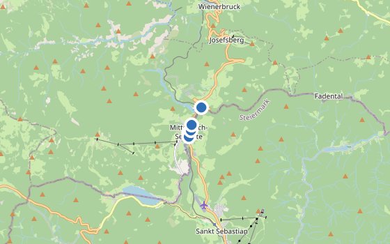 Kartenausschnitt mit den Hotels des Reiseziels