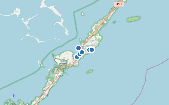 Kartenausschnitt mit den Hotels des Reiseziels