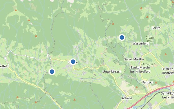 Kartenausschnitt mit den Hotels des Reiseziels