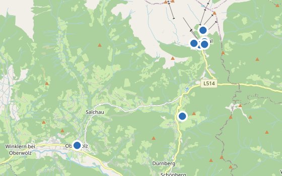 Kartenausschnitt mit den Hotels des Reiseziels