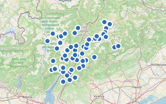 Kartenausschnitt mit den Hotels des Reiseziels