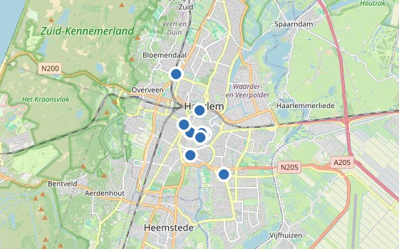 Kartenausschnitt mit den Hotels des Reiseziels