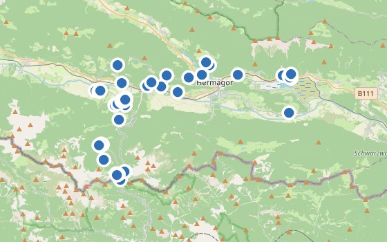 Kartenausschnitt mit den Hotels des Reiseziels