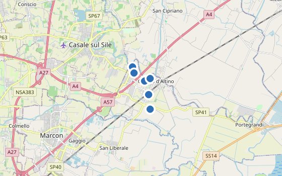 Kartenausschnitt mit den Hotels des Reiseziels