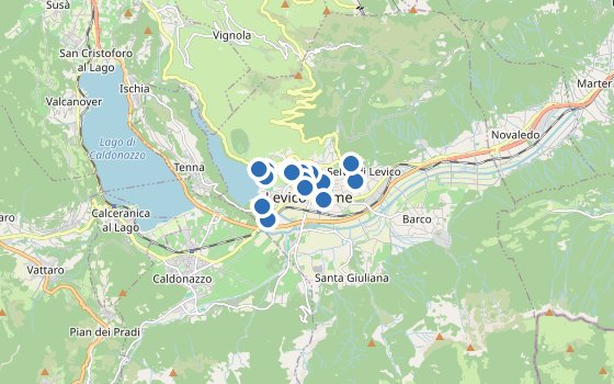 Kartenausschnitt mit den Hotels des Reiseziels