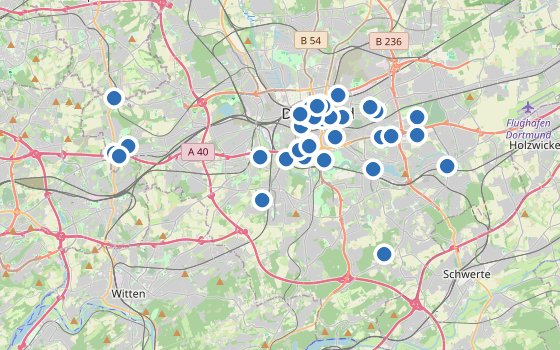 Kartenausschnitt mit den Hotels des Reiseziels