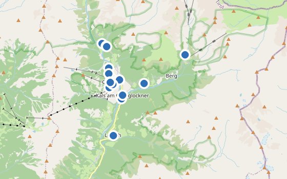 Kartenausschnitt mit den Hotels des Reiseziels