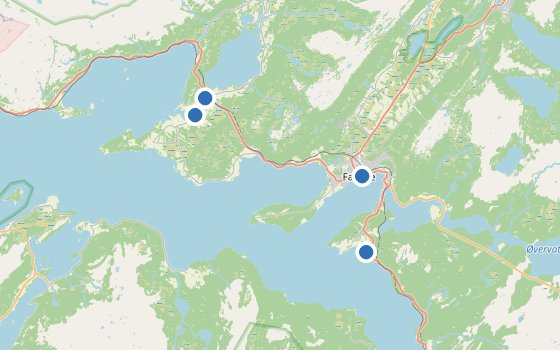Kartenausschnitt mit den Hotels des Reiseziels