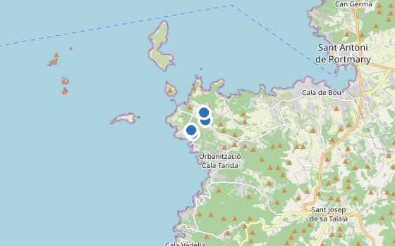 Kartenausschnitt mit den Hotels des Reiseziels