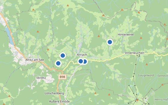 Kartenausschnitt mit den Hotels des Reiseziels