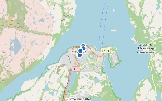 Kartenausschnitt mit den Hotels des Reiseziels