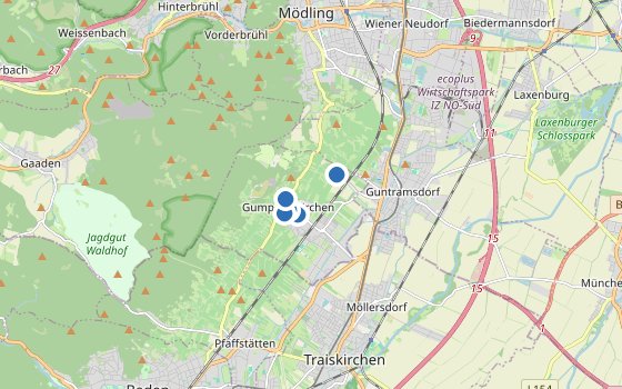 Kartenausschnitt mit den Hotels des Reiseziels