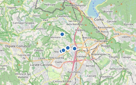 Kartenausschnitt mit den Hotels des Reiseziels