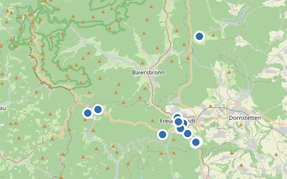 Kartenausschnitt mit den Hotels des Reiseziels